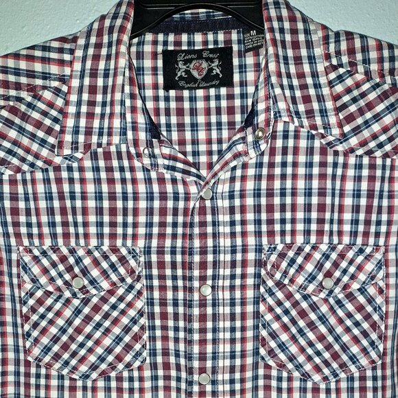 Lions Crest Western Pearl Snaps Gingham Plaid Shirt size Medium - Picture 2 of 5